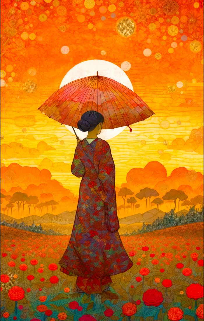 intricate-neoimpressionist-ukiyoe-fusion-paper-art-rolling-poppy-fields-japan